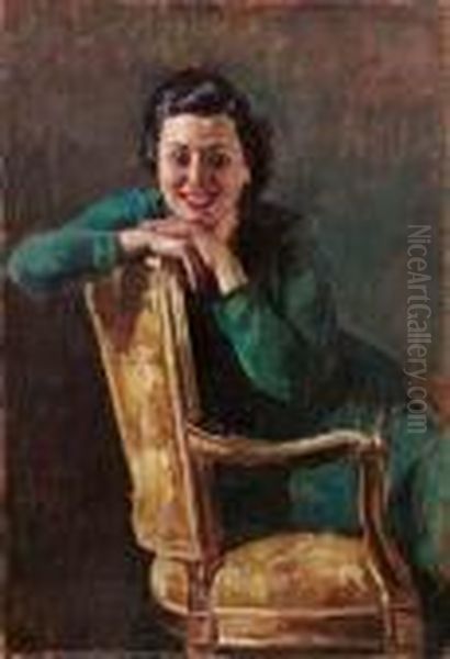 Donna Con Abito Verde Oil Painting by Gaetano Ricchizzi