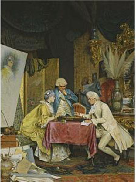 Entertaining In The Artist's Studio Oil Painting by Arturo Ricci