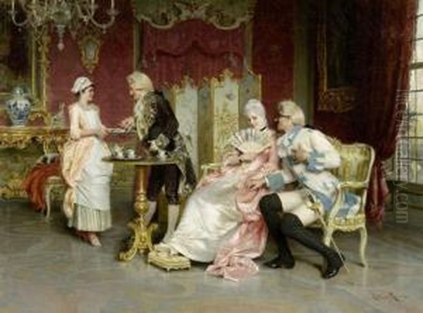 Interior With Fine Company Oil Painting by Arturo Ricci