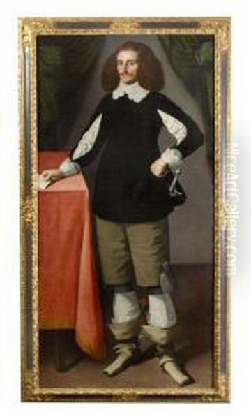 Portrait Of A Gentleman, Full Length, By A Table Oil Painting by Fray Juan Andres Ricci