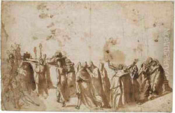 Recto: A Funeral Procession Oil Painting by Giovanni Battista Ricci