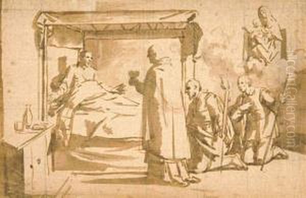 Ein Priester Erteilt Die Krankensalbung. Oil Painting by Giovanni Battista Ricci