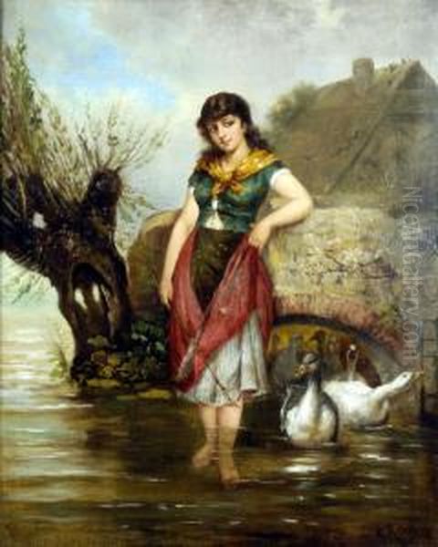 The Goose Girl Oil Painting by Giuseppe Ricci