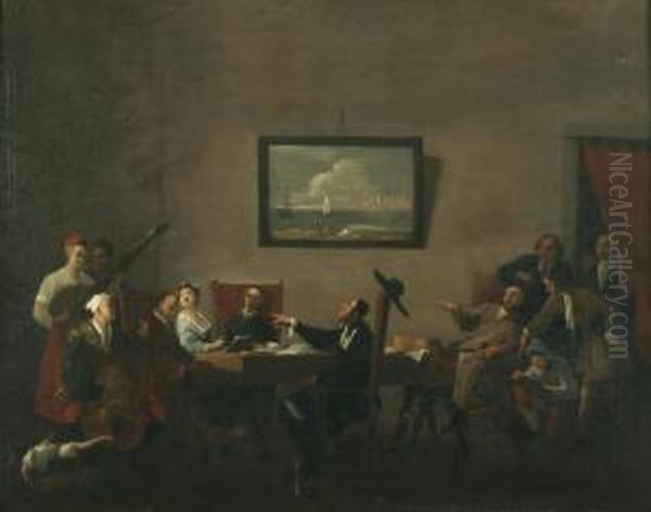 A Chamber Concert Oil Painting by Marco Ricci