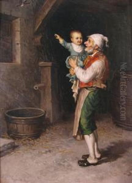 Oldman And Child Watching Birds Oil Painting by Michele Ricci