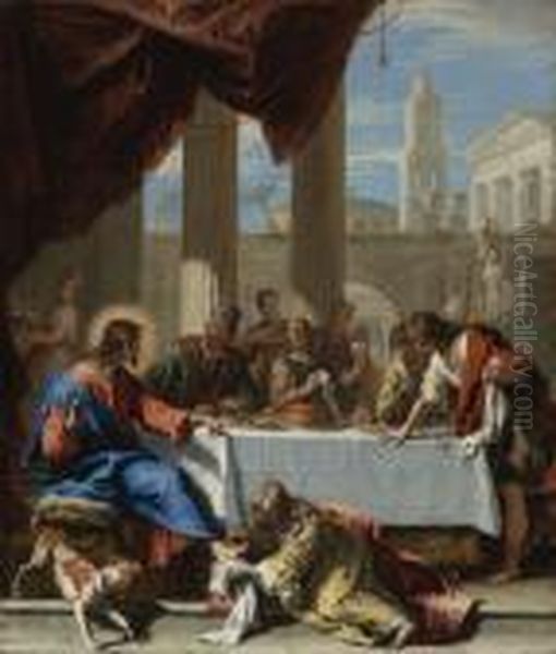 Christ In The House Of Simon Oil Painting by Sebastiano Ricci