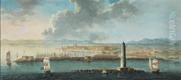 Veduta Del Porto Di Livorno Oil Painting by Gabriele Ricciardelli