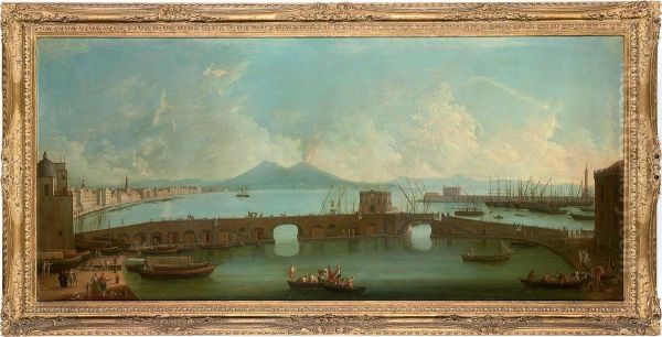 A View Of The Bay Of Naples, With The Ponte Nuovo Oil Painting by Gabriele Ricciardelli