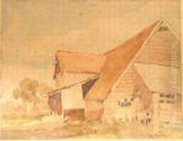 Sussex Barn Oil Painting by Alfred W. Rich