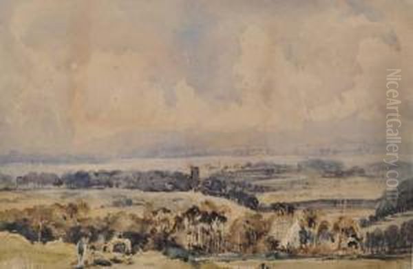 Extensive Landscapeview Oil Painting by Alfred William Rich