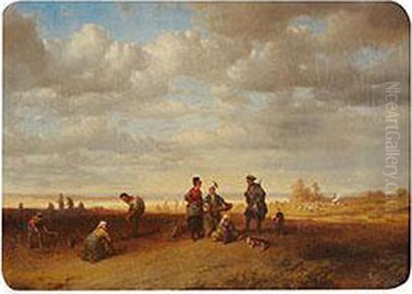 Kartoffelleser In Weiter Landschaft Oil Painting by Ernst Heinrich Richard