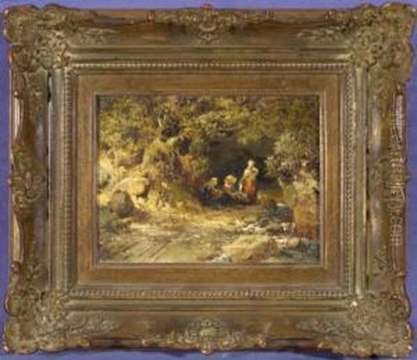 Personengruppe Im Waldinneren Oil Painting by Ernst Heinrich Richard