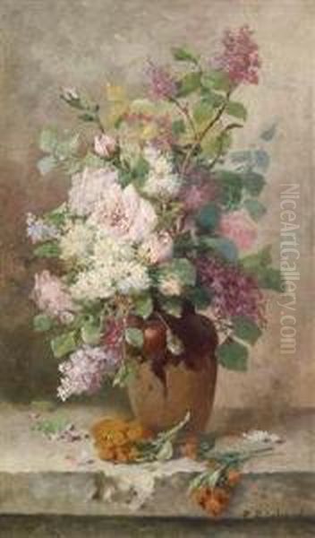 Lilac And Roses In A Vase Oil Painting by Pierre Louis Richard