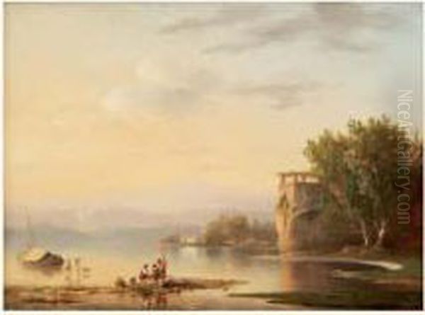 Pecheurs Au Bord D'un Lac Italien Oil Painting by Theodore Alex. L.M. Richard