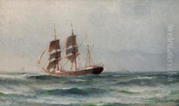 A Sailing Ship Oil Painting by Otto Ludvig Richarde