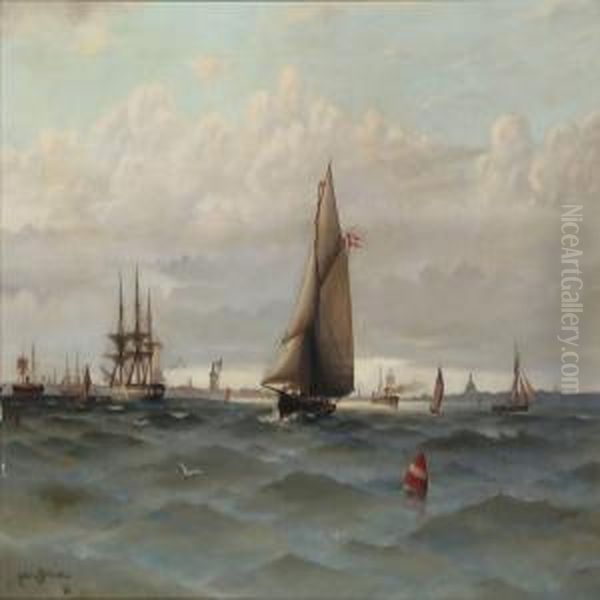 Several Ships On Copenhagen Roadstead Oil Painting by Otto Ludvig Richarde