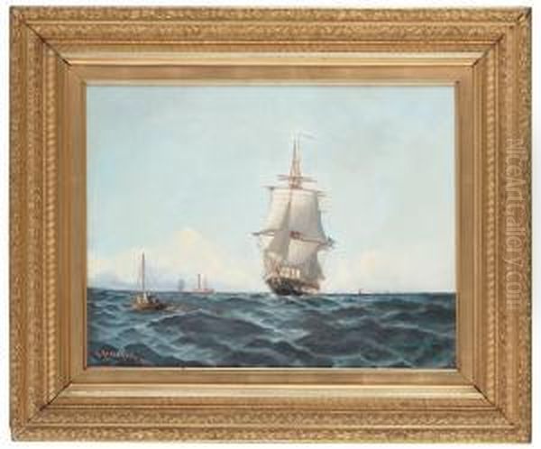 Swedish Ship At Open Sea Oil Painting by Otto Ludvig Richarde