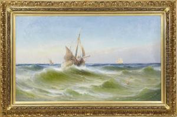 Fiskebatar Paboljande Hav Oil Painting by Otto Ludvig Richarde