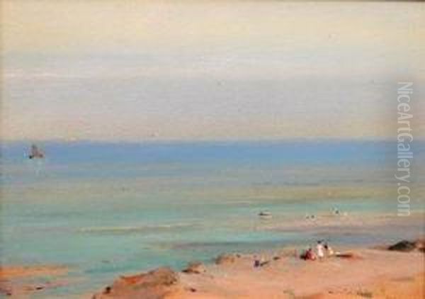 Studland Bay With Figures In The Dunes Oil Painting by Frank Richards