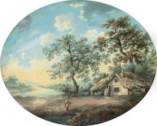 Two Views Of Cottages In A Wooded Landscape Oil Painting by John Inigo Richards