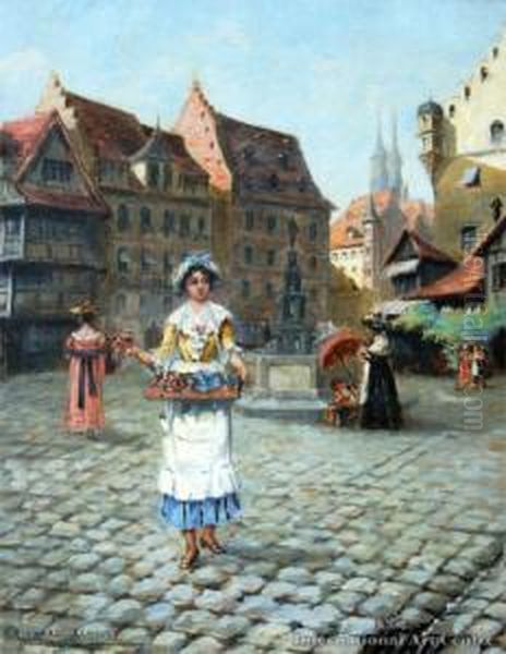 Flower Seller Oil Painting by Richard Peter Richards