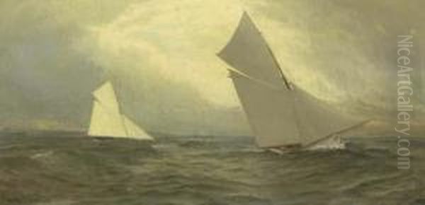 The 1885 America's Cup Race, Puritan Vs. Genesta Oil Painting by Theodore William Richards