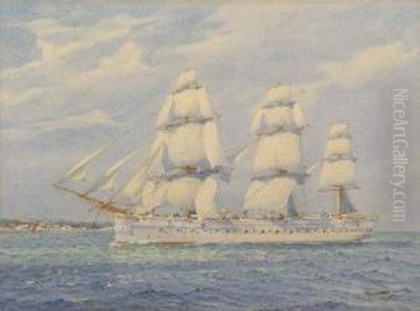 H M S Bacchante At Sea Oil Painting by W.A. Richards