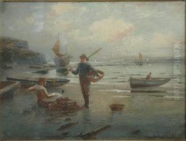 Mending The Nets Oil Painting by W.A. Richards