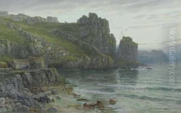 A Cornish Fishing Village Oil Painting by William Trost Richards