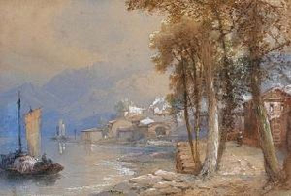 Italian Lake Scene With Mountains In Thedistance Oil Painting by Edward M. Richardson