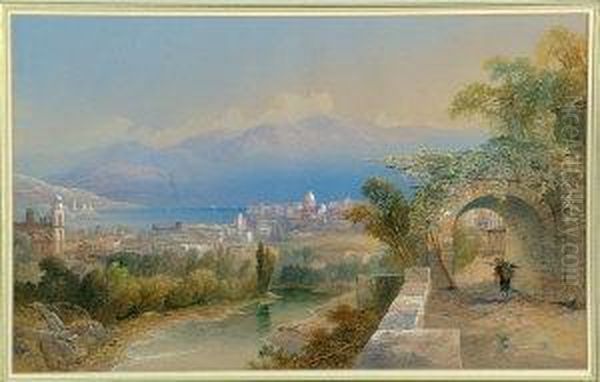 An Italian Lakeside Town Oil Painting by Edward M. Richardson