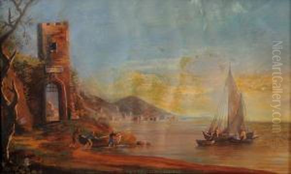 Marina Con Barche Di Pescatori Oil Painting by Edward M. Richardson