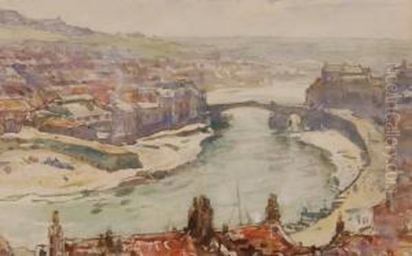 Extensive View Over Whitby Harbour Oil Painting by Frederick Stuart Richardson