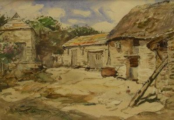 Farmyard With Ducks Oil Painting by Frederick Stuart Richardson