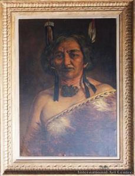 Ninewha-i-te-rangi Of Papawai Pah - Celebrated Chieftainess Of The Maori In The Wairarapa Valley Oil Painting by Harry Linley Richardson