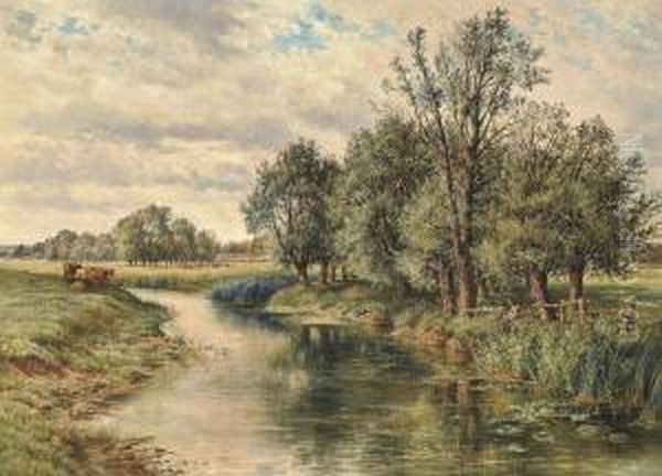 An Angler On A Riverbank Oil Painting by Harry Oliver Richardson