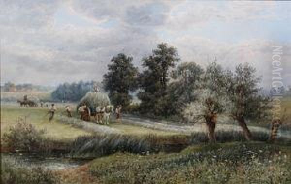 Harvesting By The Avon Oil Painting by Harry Oliver Richardson