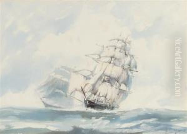 Riding The Ocean Swell Oil Painting by John Richardson