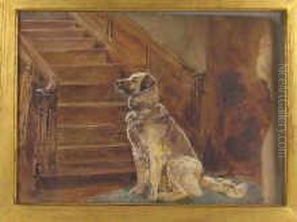 A Dog Waiting At The Foot Of A Staircase Oil Painting by John Isaac Richardson