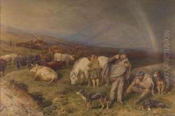 Highland Drovers On The Way To Market Oil Painting by John Isaac Richardson