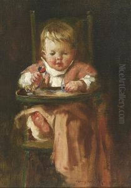 Portrait Of A Seatedchild Holding A Rattle Oil Painting by Mary Curtis Richardson