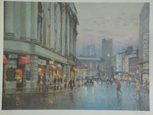 'st. Ann's Square, Manchester On A Rainy Evening' Oil Painting by Robert, Captain Richardson