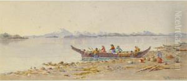 Natives Loading Canoes Oil Painting by Theodore J. Richardson