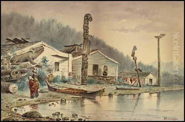 Wrangell, Totem Poles Oil Painting by Theodore J. Richardson