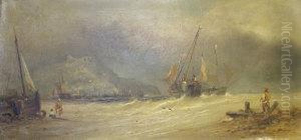 Shipping In Rough Seas With A Headland Beyond Oil Painting by William Richardson