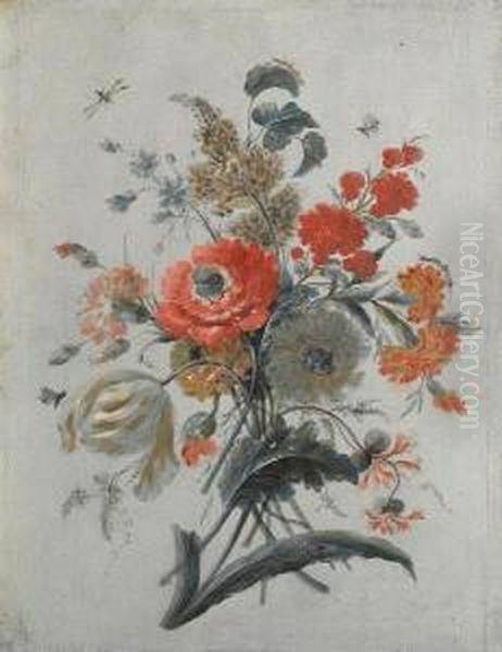 A Study Of Flowers And Insects Oil Painting by Adele Riche