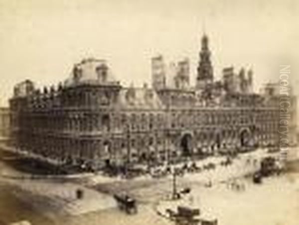 La Commune De Paris : L'hotel De Ville Avant Son Incendie Oil Painting by Pierre-Ambroise Richebourg