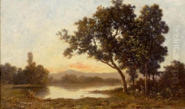 Soleil Couchant Sur Le Lac Oil Painting by Leon Richet