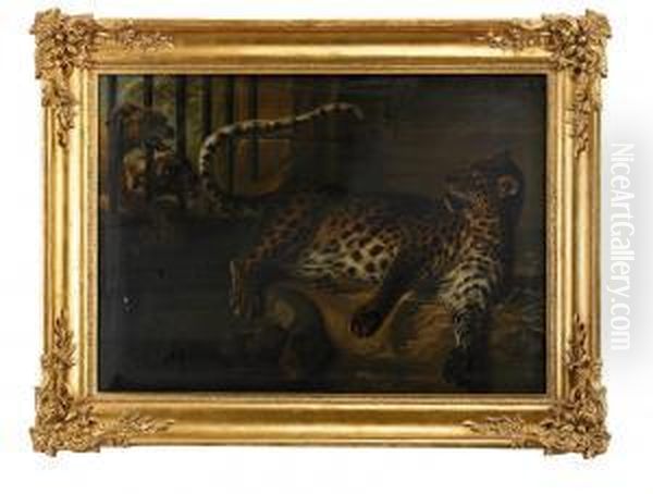 Leopard I Bur Anfallen Av Tva Doggar Oil Painting by Anders Reinhold Richman