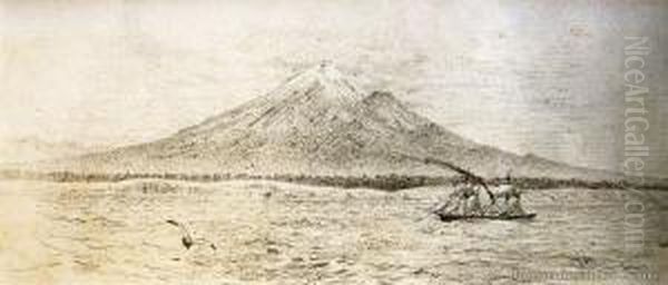 Mt Taranaki From The Sea Oil Painting by Christopher William Richmon